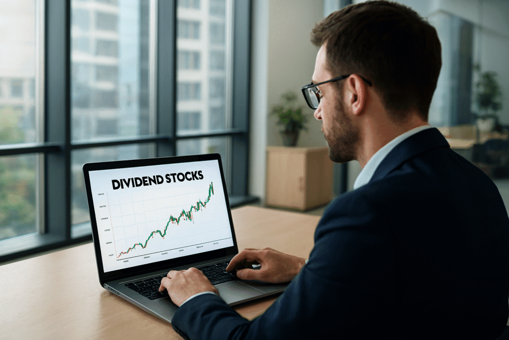 Investor analyzing dividend stocks as a passive income strategy in 2025