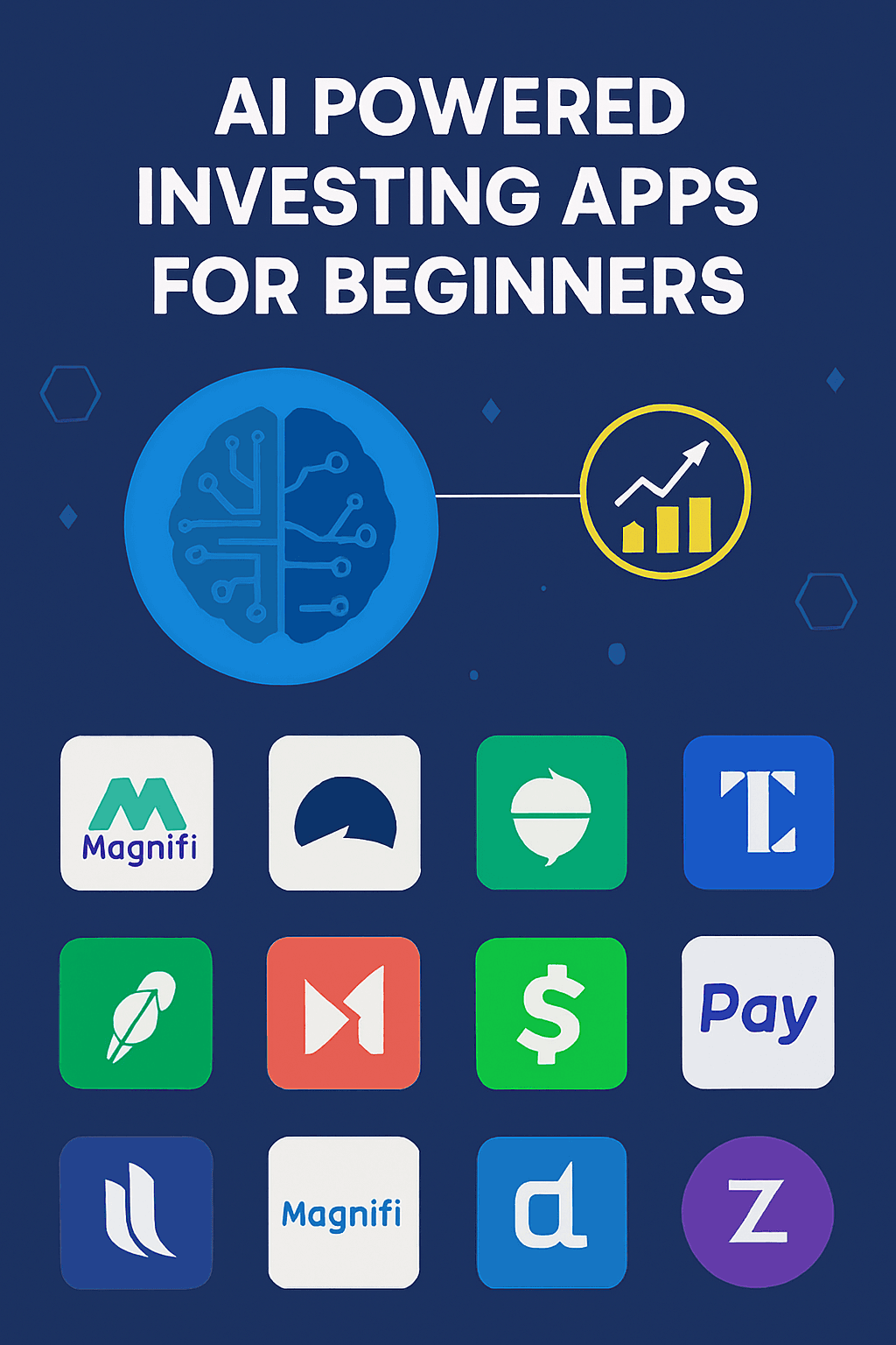 Top 10 AI powered investing apps for beginners in 2025 visual grid.