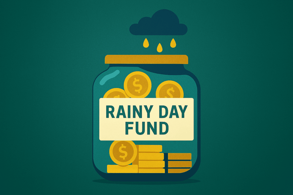 Rainy day savings jar symbolizing emergency fund and financial security for beginners