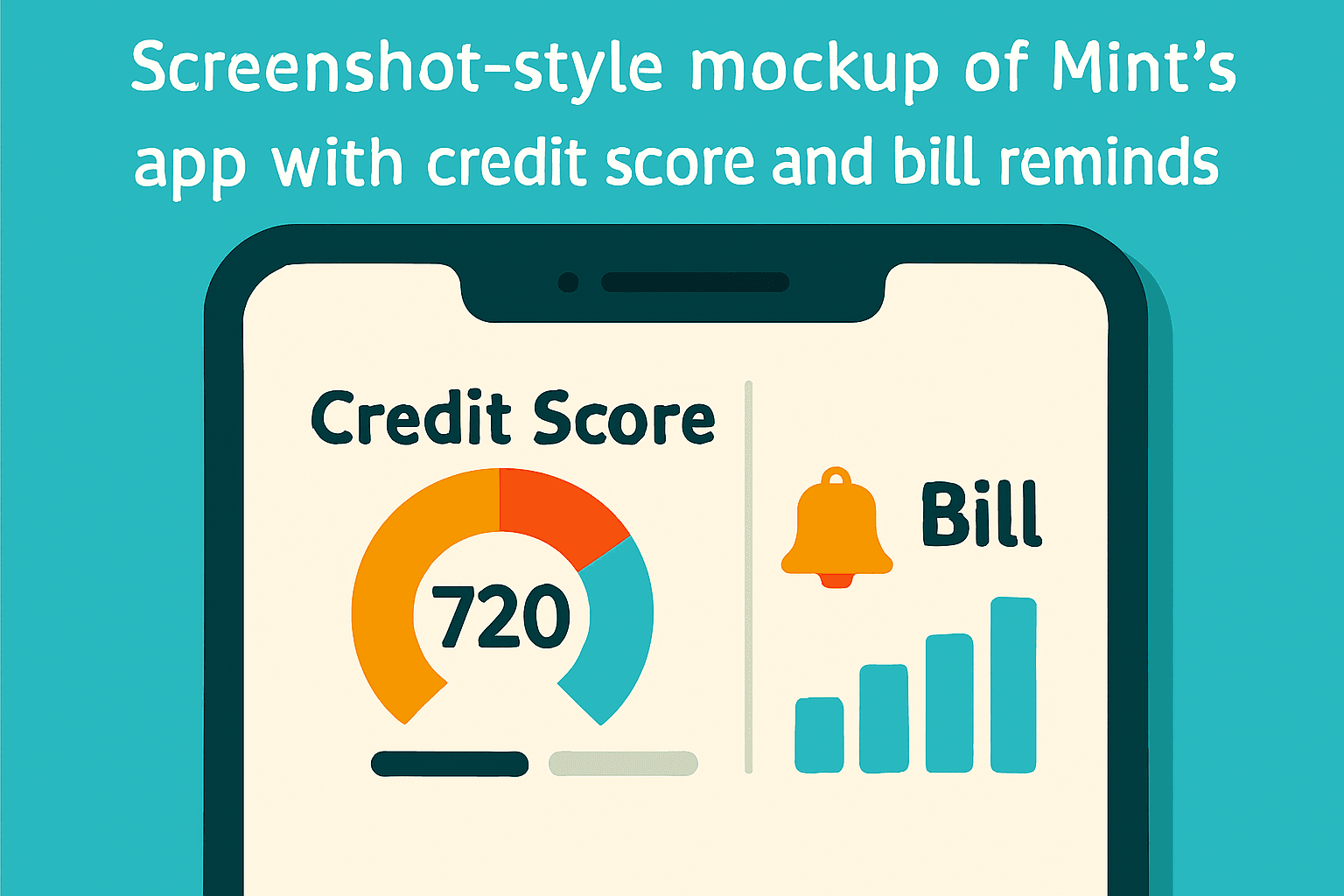 Mint app displaying credit score and bill tracking