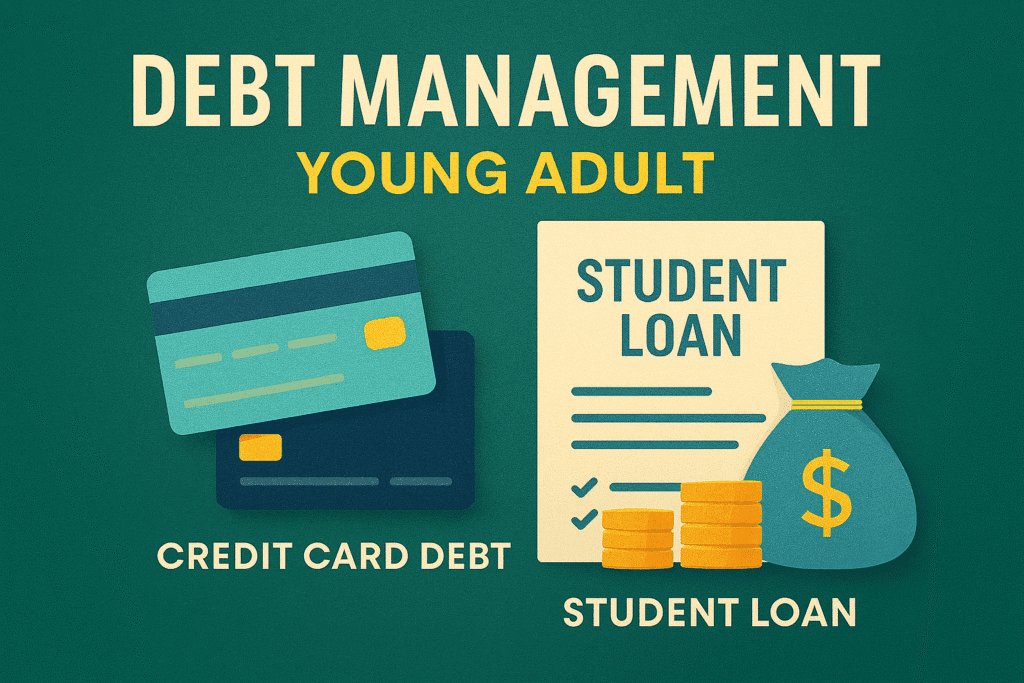 Credit cards and student loan documents illustrating debt management strategies for young adults
