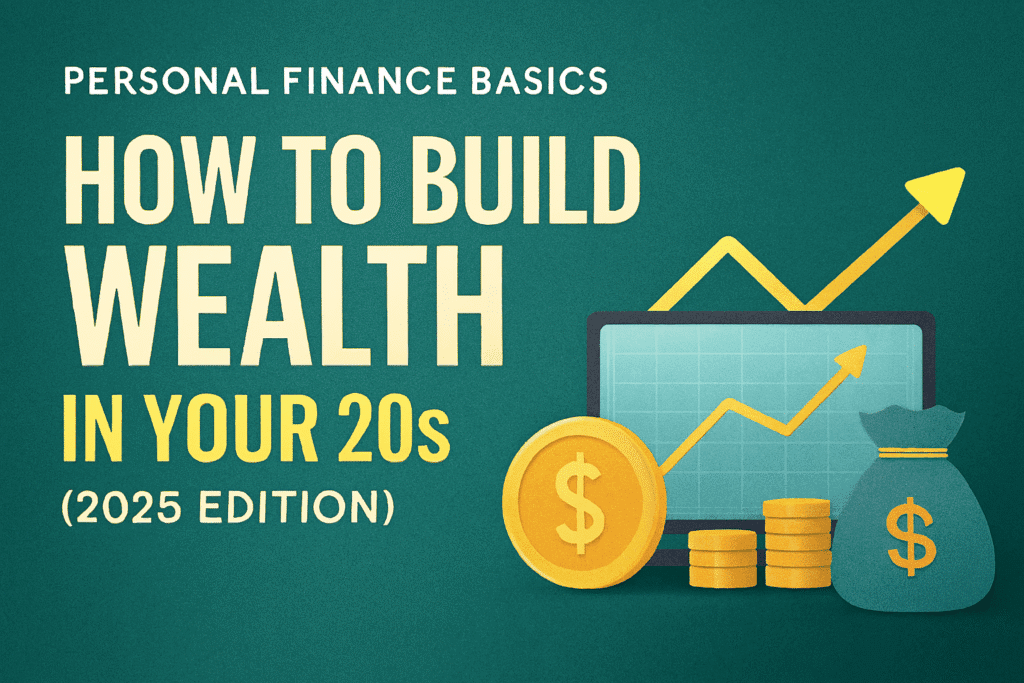Young adult planning finances with charts and coins, symbolizing personal finance basics in 2025