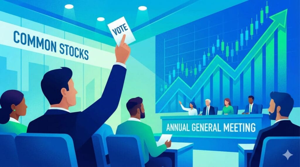 Illustration of common stockholder voting rights with rising chart