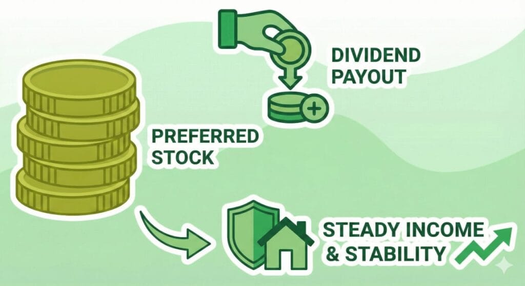 Preferred stock illustration showing steady dividends and financial stability