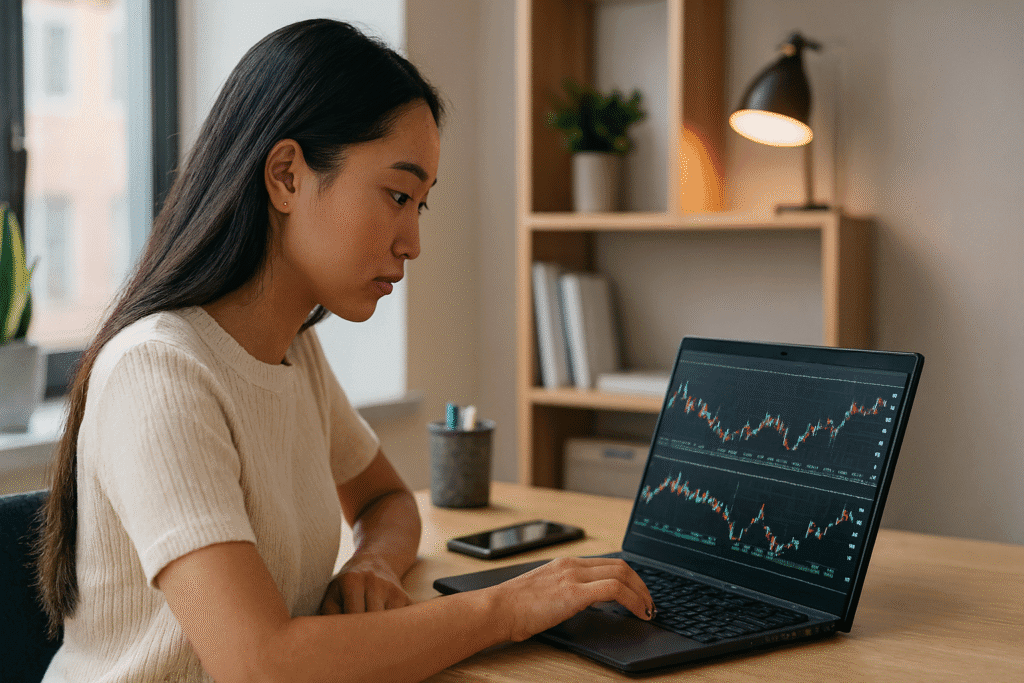 Young investor learning how to invest in stocks