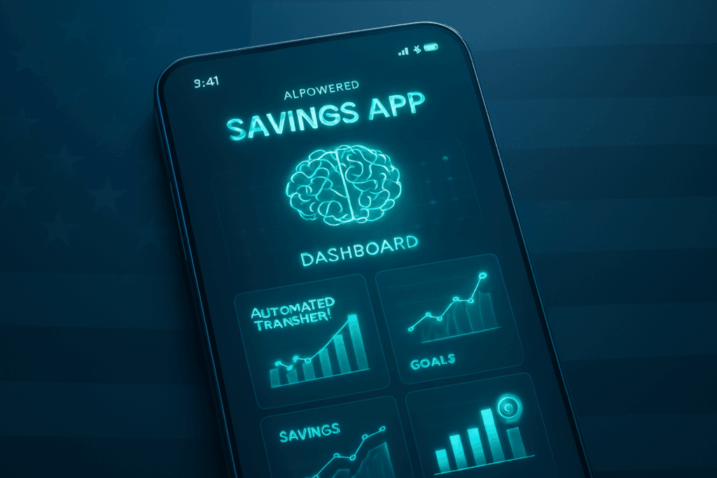 Best AI-powered savings app in USA 2026 interface with futuristic finance theme.