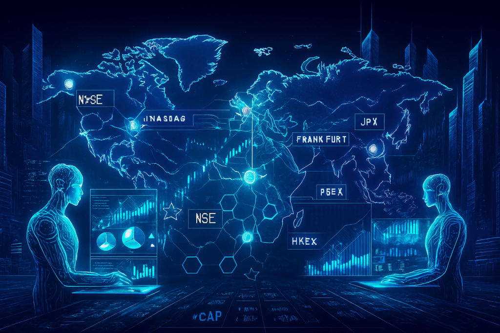 Future of AI wealth management platforms in USA 2026 with blockchain integration and global finance visualization