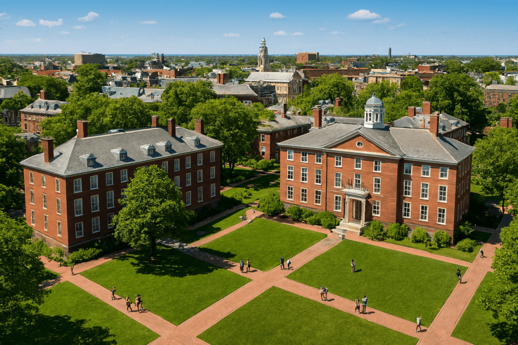 Brown University campus aerial view showcasing historic architecture and academic environment.