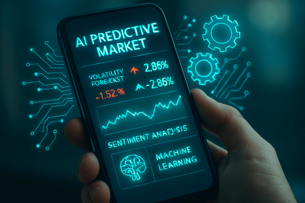 AI predictive market tools USA 2026 showing volatility forecasts and sentiment analysis