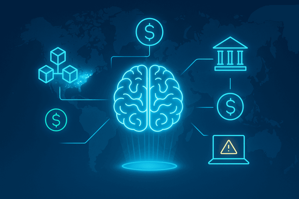 Future of AI and blockchain in personal finance with global banking integration.