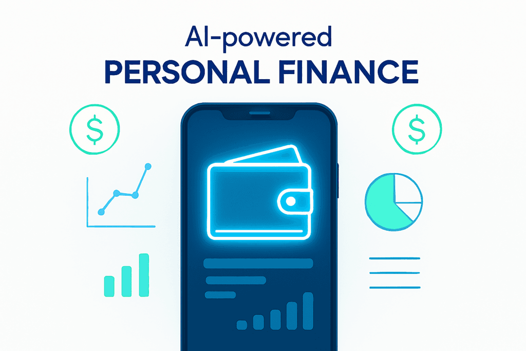 Featured image showing AI-powered personal finance tools with digital wallet and charts.
