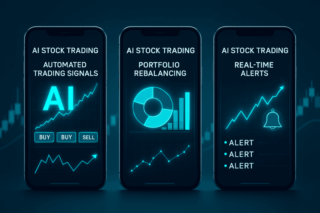 Comparison of top AI stock trading apps in USA 2026 showing automation, alerts, and portfolio tools